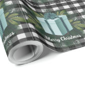 Papier Cadeau Cadeau de Noël Plaid Buffalo | Noël Turquoise (Coin rond)