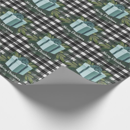 Papier Cadeau Cadeau de Noël Plaid Buffalo | Noël Turquoise (Coin)