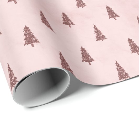 Papier Cadeau Cadeau de Noël rose vif élégant Arbres de Noël (Coin rond)