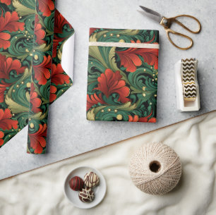 Papier Cadeau Cadeau de Noël vert rouge Art Noveau