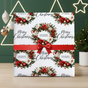 Papier Cadeau Cadeau de nom de famille de couronne de Noël joyeu
