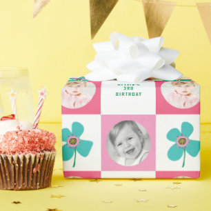 Papier Cadeau Cadeau de photo d'anniversaire Fleur chic Pop Marg