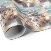 Papier Cadeau Cadeau de plage de Noël avec poisson-Starfish (Coin rond)