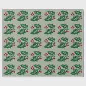Papier Cadeau Cadeau de vacances Green Holly et Red Berries (Plat)