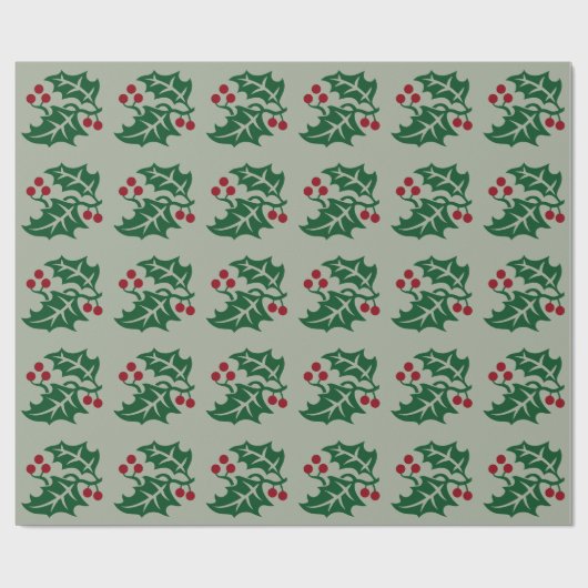 Papier Cadeau Cadeau de vacances Green Holly et Red Berries (Plat)