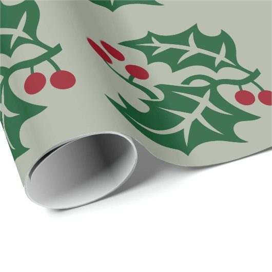 Papier Cadeau Cadeau de vacances Green Holly et Red Berries (Coin rond)