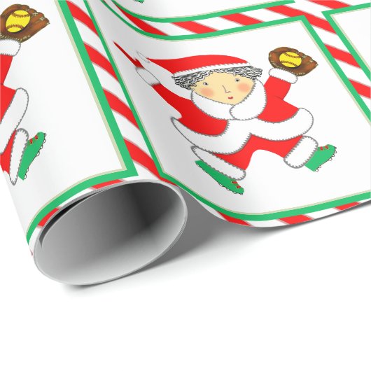 Papier Cadeau Cadeau de vacances pour filles Softball (Coin rond)