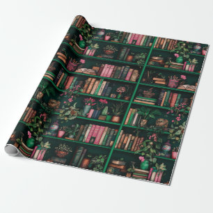 Papier Cadeau Cadeau d'étagère verte avec livres décorations pla