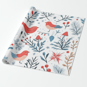 Papier Cadeau Cadeau d'oiseaux blancs mignons de Rusti pour l'hi