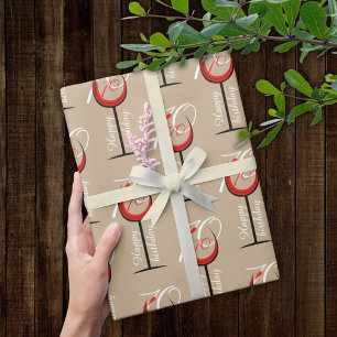Papier Cadeau Cadeau du 70e anniversaire avec motif de verre à v