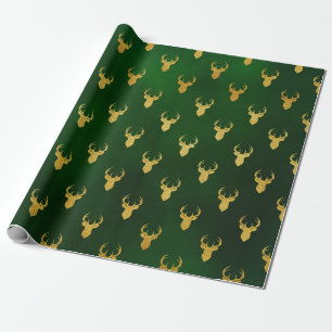 Papier Cadeau Cadeau élégant de Noël or vert motif renne
