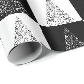 Papier Cadeau Cadeau Festif Noir et Blanc Arbre de Noël (Coin rond)