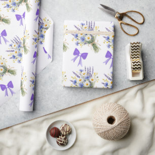 Papier Cadeau Cadeau floral bleu clair et lavande