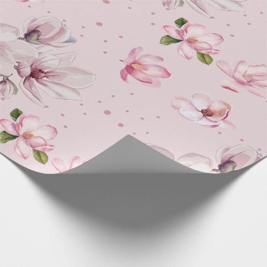 Papier Cadeau Cadeau floral de magnolia rose pâle aquarelle (Coin)