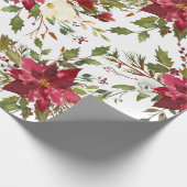 Papier Cadeau Cadeau floral de Noël d'aquarelle de poinsettia (Coin)