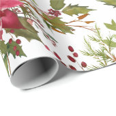 Papier Cadeau Cadeau floral de Noël d'aquarelle de poinsettia (Coin rond)