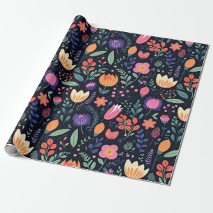 Papier Cadeau Cadeau floral fantaisiste de style boho rétro uniq