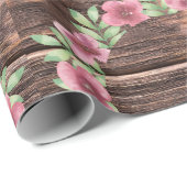 Papier Cadeau cadeau mariage à fleurs en bois rustique (Coin rond)