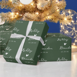 Papier Cadeau Cadeau Mariage moderne vert personnalisé