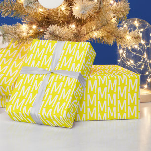 Papier Cadeau Cadeau monogramme personnalisé jaune moderne cadea