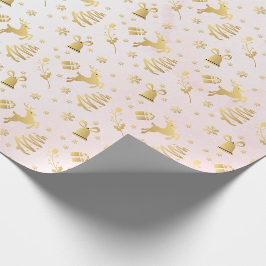 Papier Cadeau Cadeau Motif de Noël rose Élégant (Coin)