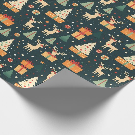 Papier Cadeau Cadeau Motif foncé Cadeau aux cerfs de Noël (Coin)