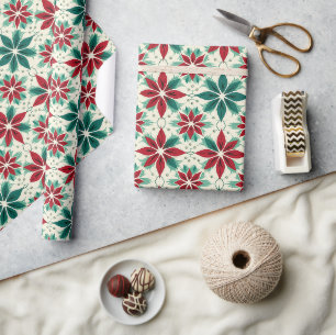 Papier Cadeau Cadeau motif géométrique de Noël rouge poinsettia