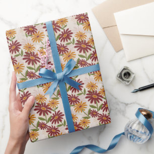 Papier Cadeau Cadeau Orange et Fleurs Maroon d'automne