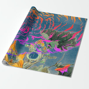 PAPIER CADEAU CADEAU PAPIER TIGER ET FLEURS JAPONAISES