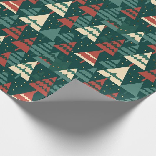 Papier Cadeau Cadeau Red Green Christmas Tree Forest (Coin)