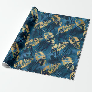 Papier Cadeau Cadeau Tropical Élégant Métallisé Bleu 