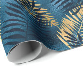 Papier Cadeau Cadeau Tropical Élégant Métallisé Bleu (Coin rond)
