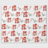 Papier Cadeau Cadeaux classiques hiver rouge et vert (Plat)