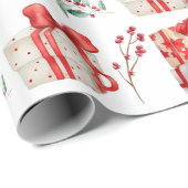 Papier Cadeau Cadeaux classiques hiver rouge et vert (Coin rond)