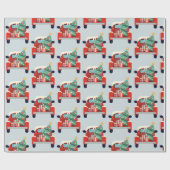 Papier Cadeau Cadeaux d'arbre de Noël de camion à l'aquarelle Ar (Plat)