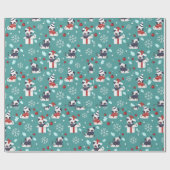 Papier Cadeau Cadeaux de chien de Noël et flocons de neige (Plat)
