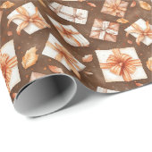 Papier Cadeau Cadeaux de feuilles orange marron (Coin rond)