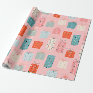 Papier Cadeau Cadeaux de Noël colorés sur un arrière - plan rose