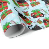 Papier Cadeau Cadeaux de Noël de chat noir (Coin rond)
