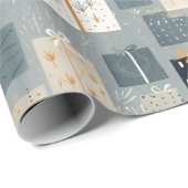 Papier Cadeau Cadeaux de Noël en Gris Or & Noir (Coin rond)