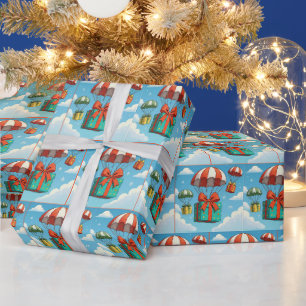 Papier Cadeau Cadeaux De Noël Livrés Par Parachutes