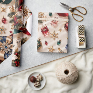 Papier Cadeau Cadeaux de Noël Luxueux Bourgogne Émeraude