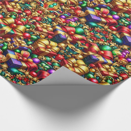 Papier Cadeau ~ Cadeaux de Noël multicolores ~ (Coin)