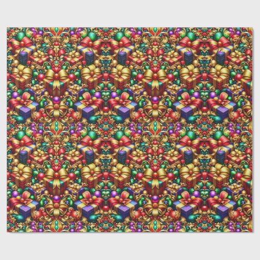 Papier Cadeau ~ Cadeaux de Noël multicolores ~ (Plat)