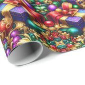 Papier Cadeau ~ Cadeaux de Noël multicolores ~ (Coin rond)