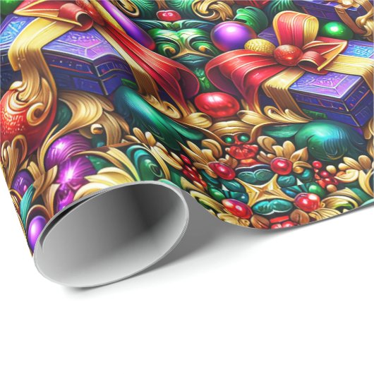 Papier Cadeau ~ Cadeaux de Noël multicolores ~ (Coin rond)