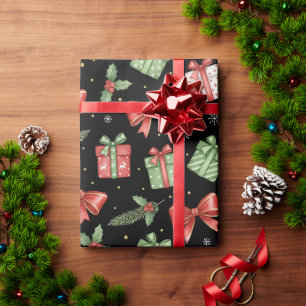 Papier Cadeau Cadeaux de Noël, Noir