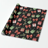Papier Cadeau Cadeaux de Noël, Noir (Déroulé)