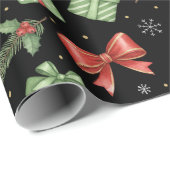 Papier Cadeau Cadeaux de Noël, Noir (Coin rond)
