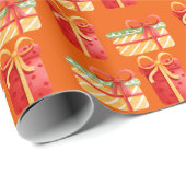 Papier Cadeau Cadeaux de Noël rouge et jaune Papier d'enveloppem (Coin rond)